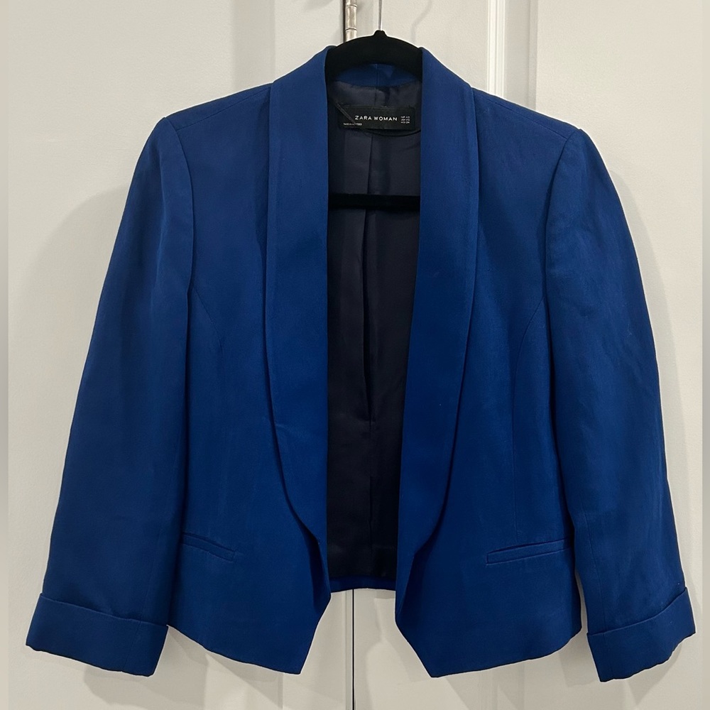 Zara cuffed sleeve blazer blue size xs